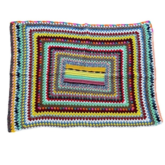 Hand Made Vintage Afghan Crazy Colours Throw - Picture 2 of 6
